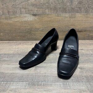 Artiva Black Leather Square Toe Heels Women's Size 8.5